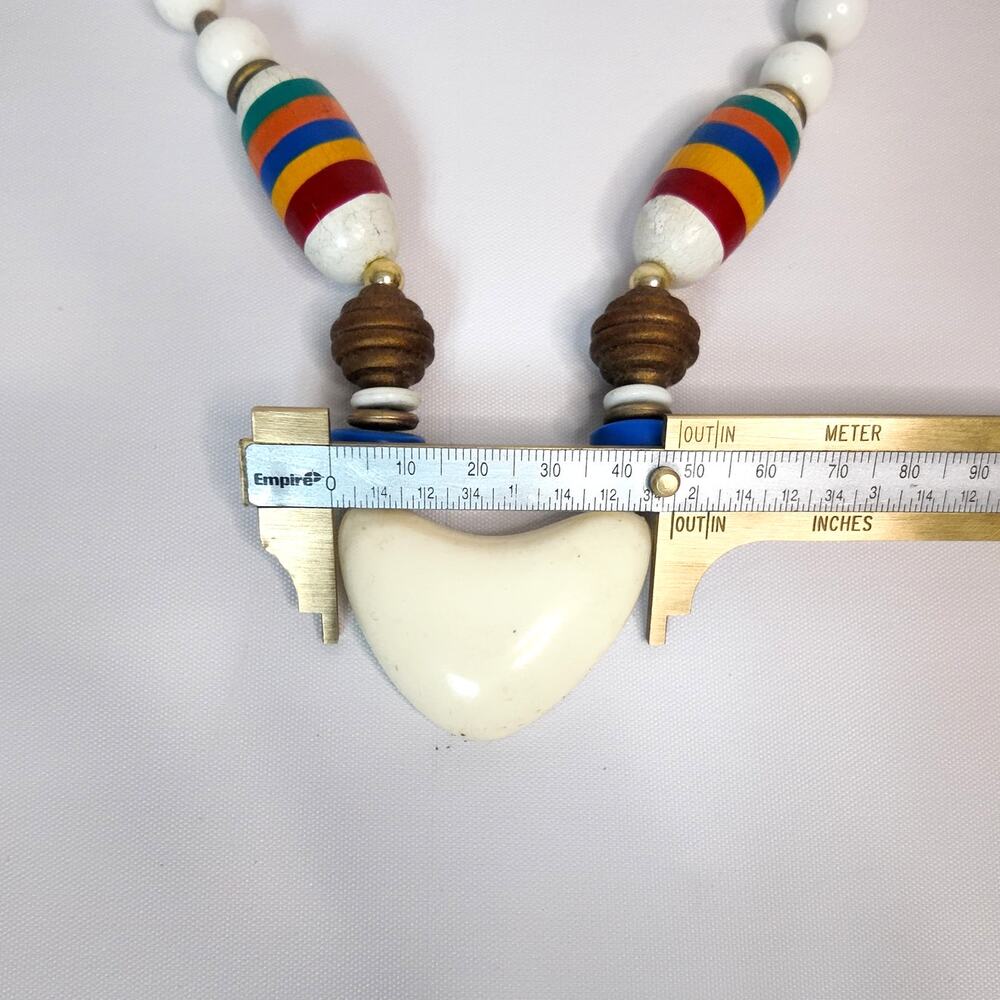 Vintage Native American Inspired Hand Painted Wood Beads With Heart Pendant. - Picture 7 of 8